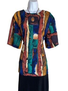 VTG Caviar Womens Plus 1X Artsy Colorblock Tunic Blouse Fall Festival Whimsigoth